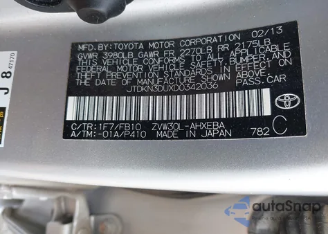2013 Toyota Prius Two z USA, uszkodzony, nr VIN JTDKN3DUXD0342036